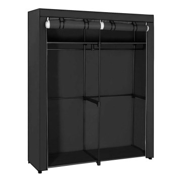 Stoffen kledingkast met planken en kledingstang MATIS 140x174 cm, zwart