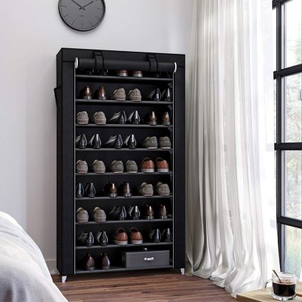 Stoffen opbergkast MATIS met planken, 88 x 160 cm, zwart