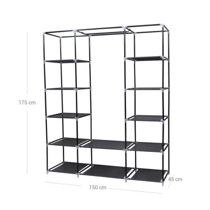 Stoffen opbergkast met planken en kledingstang MATIS 150x175 cm, zwart