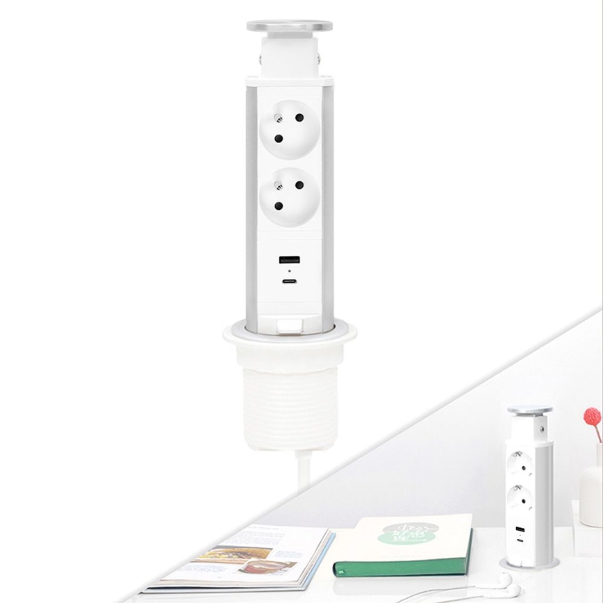 Stopcontactkolom voor tafelblad 2x230V + USB-A + USB-C