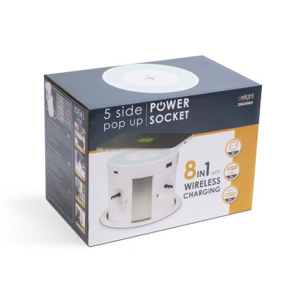 Inbouw-stroomzuil voor tafelblad met draadloos opladen 4x230V + 2xUSB-A + 2xUSB-C wit
