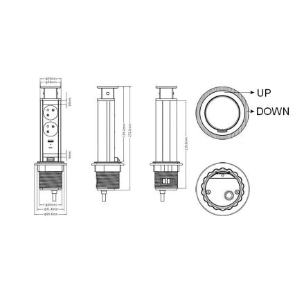 Stopcontactzuil voor tafelblad 2x 230V + USB-A + USB-C