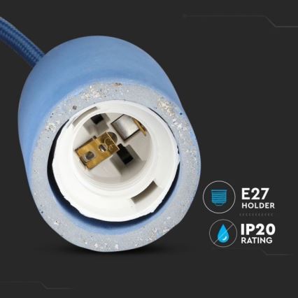 Stroomkabel 1xE27/60W/230V beton/blauw