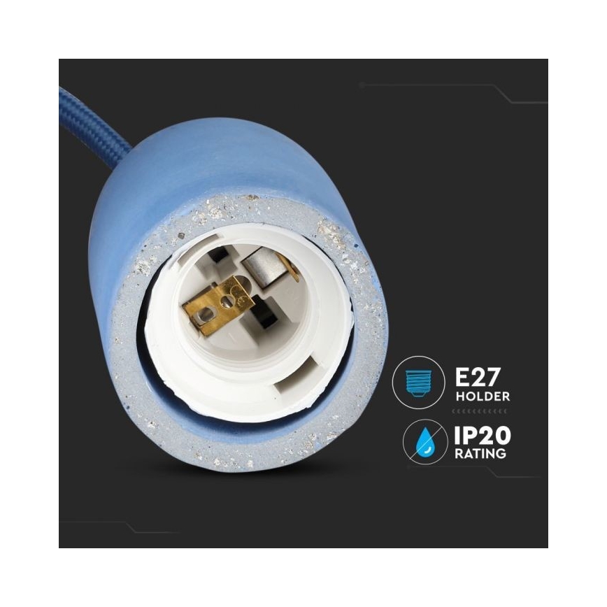 Stroomkabel 1xE27/60W/230V beton/blauw