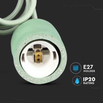 Stroomkabel 1xE27/60W/230V beton/groen