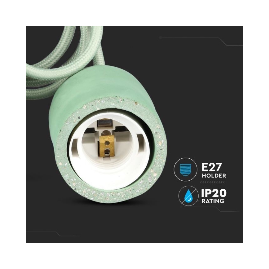 Stroomkabel 1xE27/60W/230V beton/groen