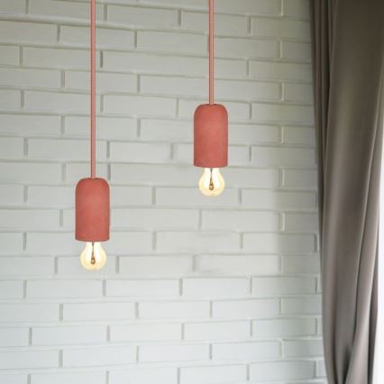 Stroomkabel 1xE27/60W/230V beton/rood
