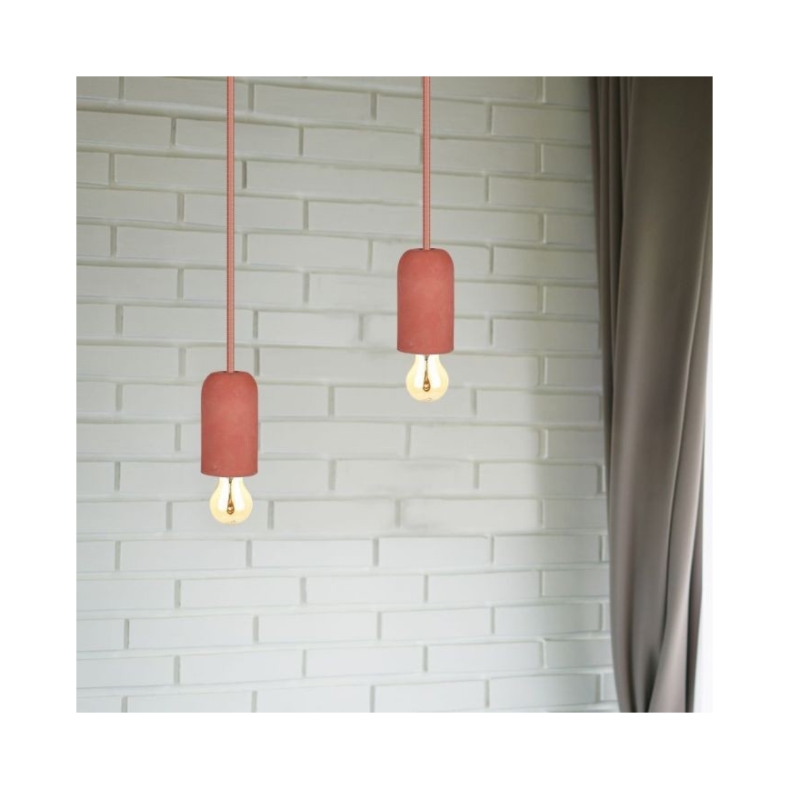Stroomkabel 1xE27/60W/230V beton/rood