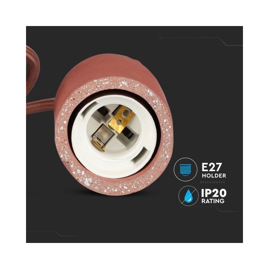 Stroomkabel 1xE27/60W/230V beton/rood