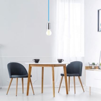Stroomkabel 1xE27/60W/230V blauw/glanzend chroom