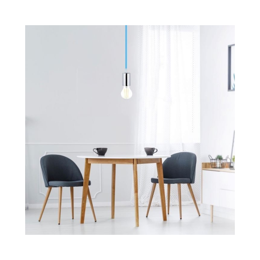 Stroomkabel 1xE27/60W/230V blauw/glanzend chroom