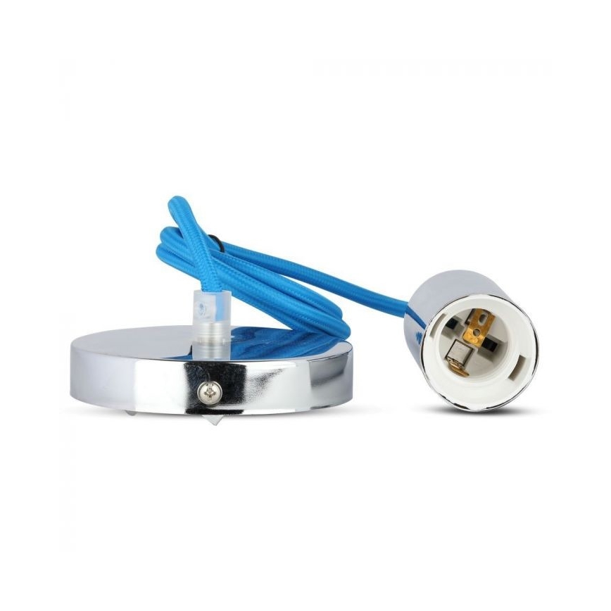 Stroomkabel 1xE27/60W/230V blauw/glanzend chroom