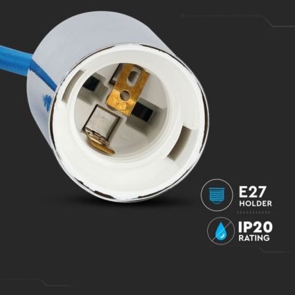 Stroomkabel 1xE27/60W/230V blauw/glanzend chroom