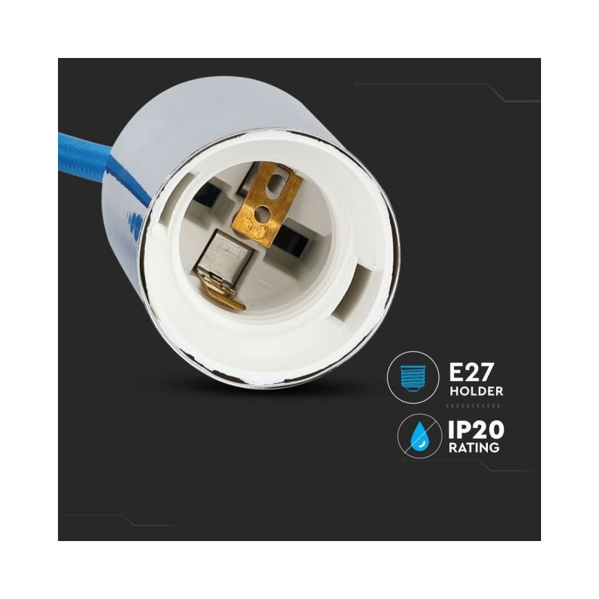 Stroomkabel 1xE27/60W/230V blauw/glanzend chroom