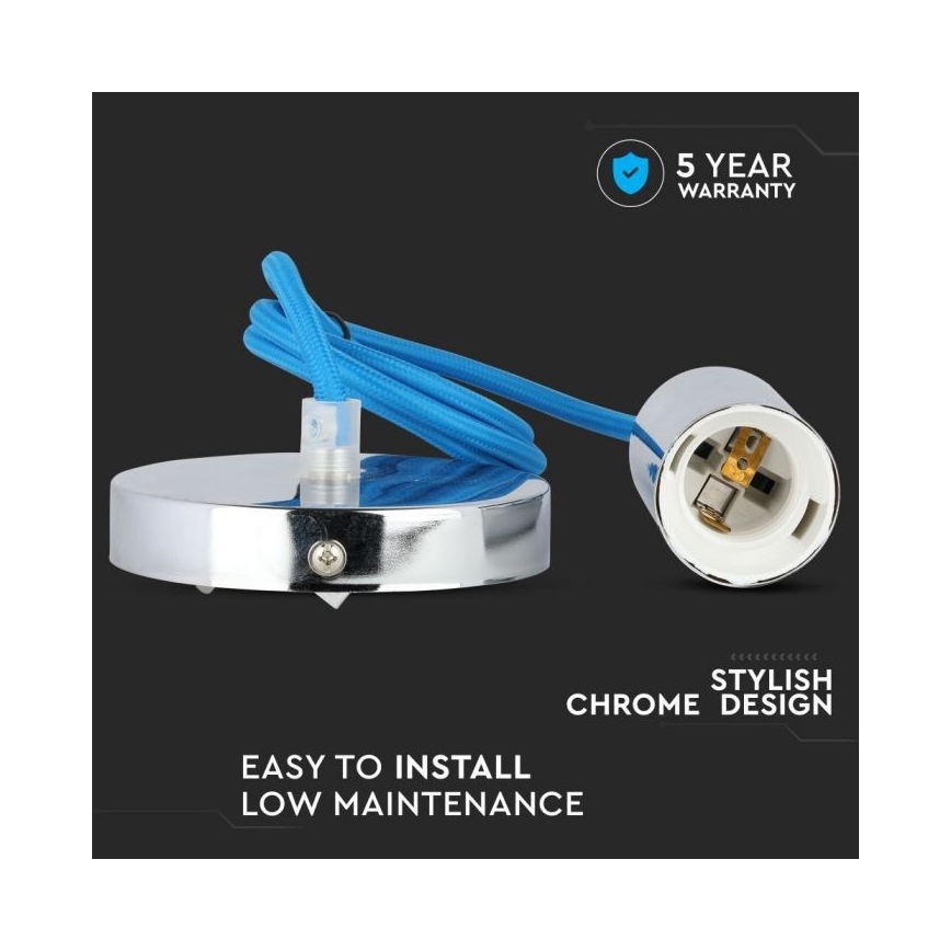 Stroomkabel 1xE27/60W/230V blauw/glanzend chroom