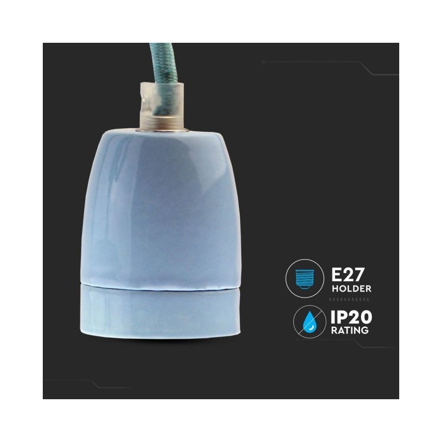 Stroomkabel 1xE27/60W/230V blauw/porselein
