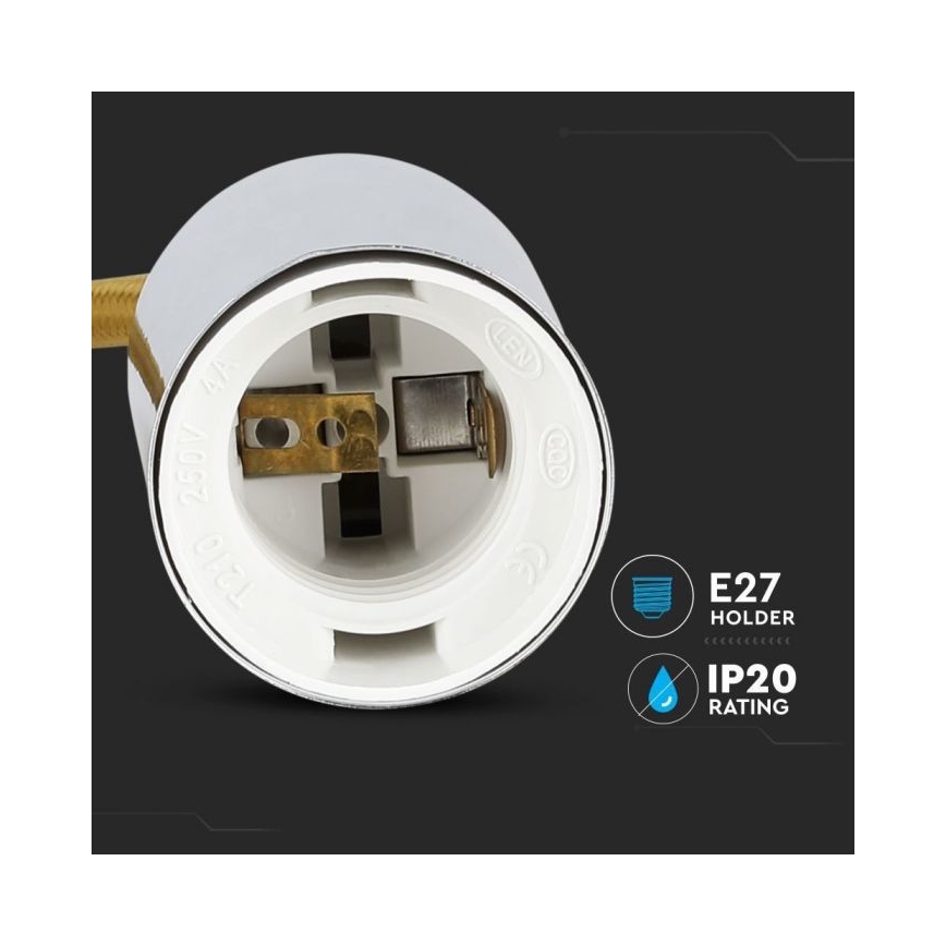 Stroomkabel 1xE27/60W/230V bruin/glanzend chroom
