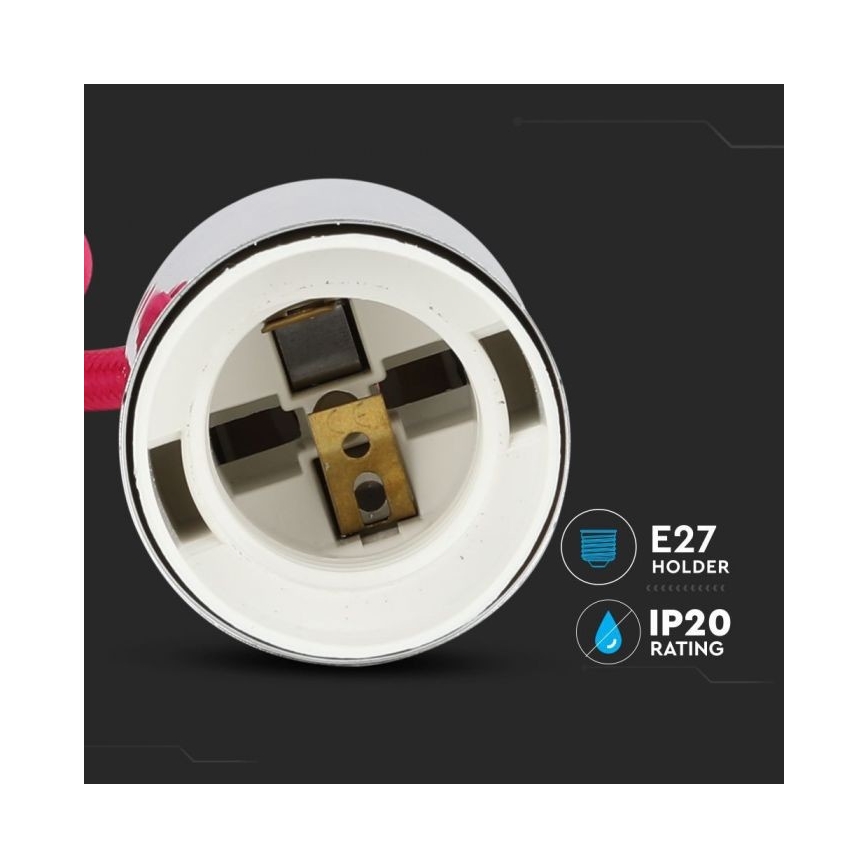 Stroomkabel 1xE27/60W/230V donkerroze/glanzend chroom