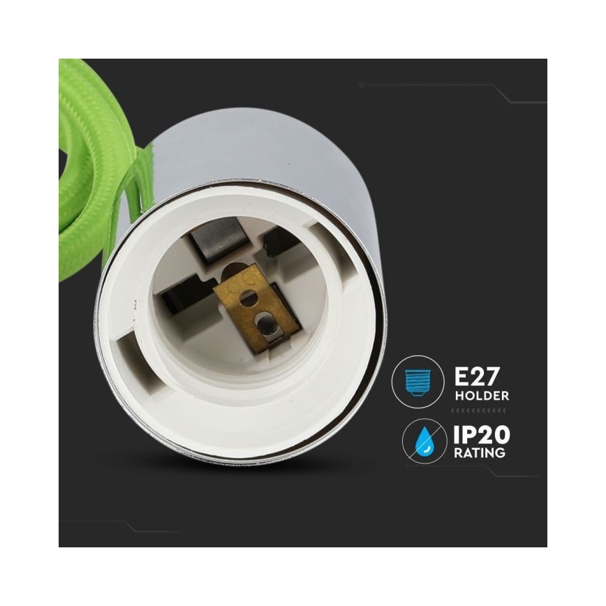 Stroomkabel 1xE27/60W/230V groen/glanzend chroom