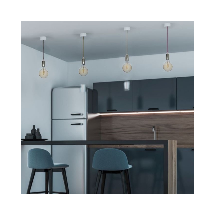 Stroomkabel 1xE27/60W/230V lichtblauw/glanzend chroom