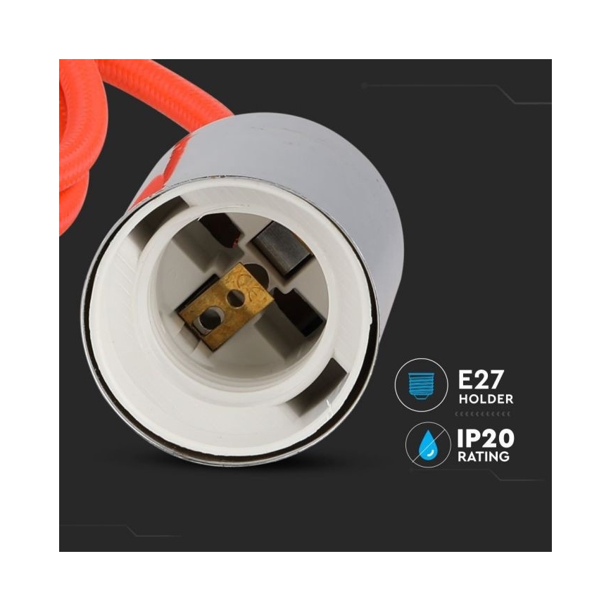 Stroomkabel 1xE27/60W/230V oranje/glanzend chroom