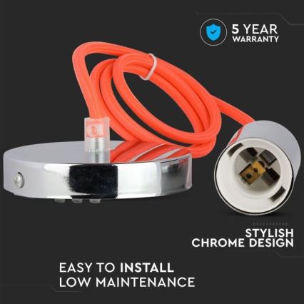 Stroomkabel 1xE27/60W/230V oranje/glanzend chroom