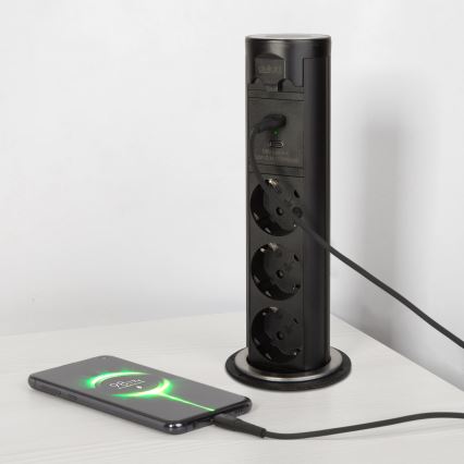 Stroomzuil voor tafelblad 3x230V + USB-A + USB-C zwart