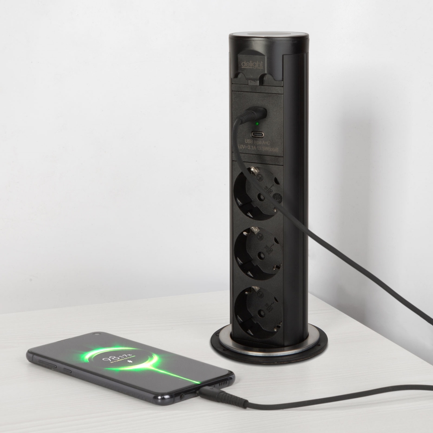 Stroomzuil voor tafelblad 3x230V + USB-A + USB-C zwart