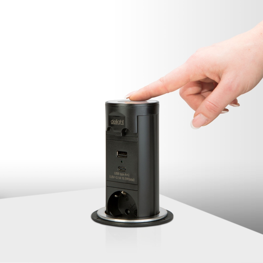 Stroomzuil voor tafelblad 3x230V + USB-A + USB-C zwart