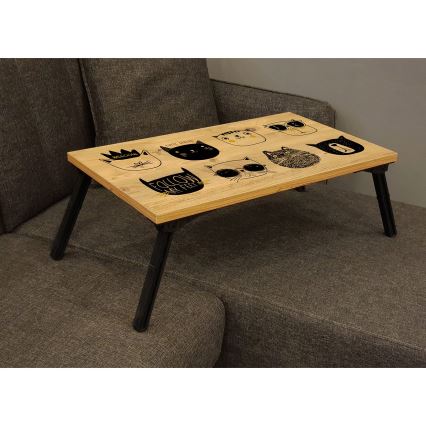 Tafel voor op Bed GUSTO CATS 24x60 cm beige/zwart