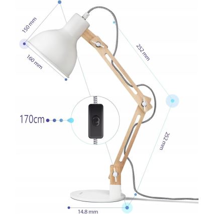 Tafellamp 1xE27/40W/230V wit
