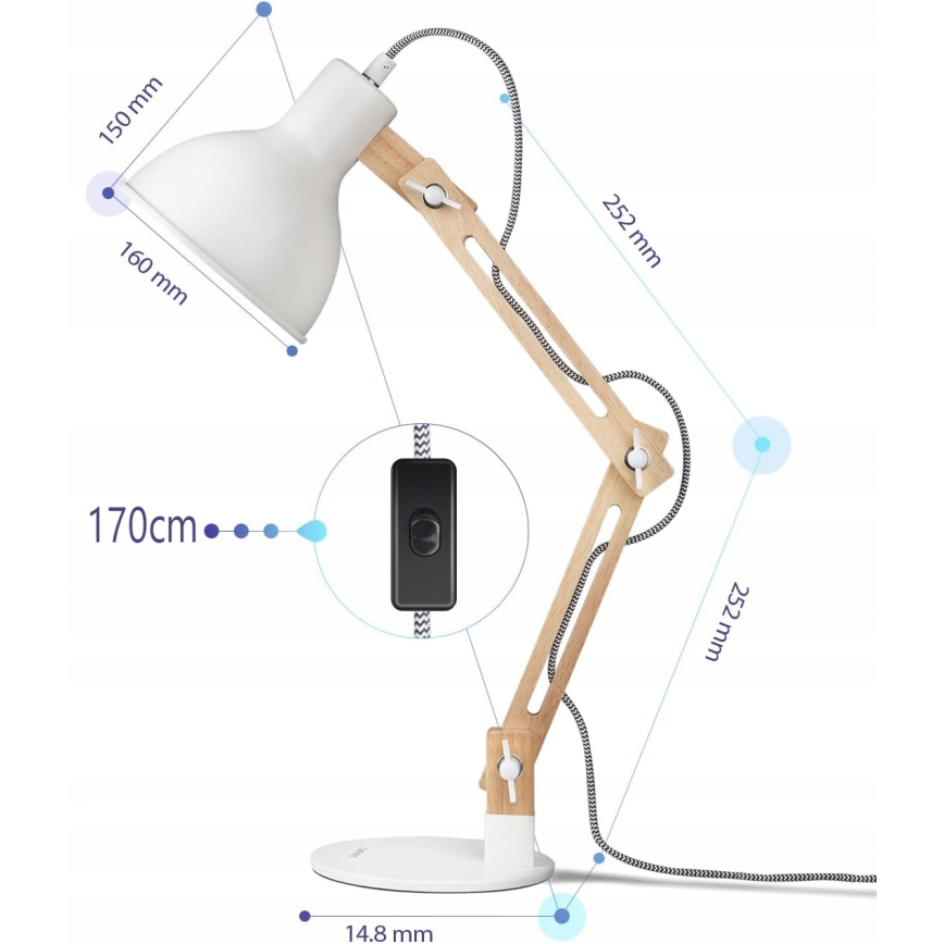 Tafellamp 1xE27/40W/230V wit