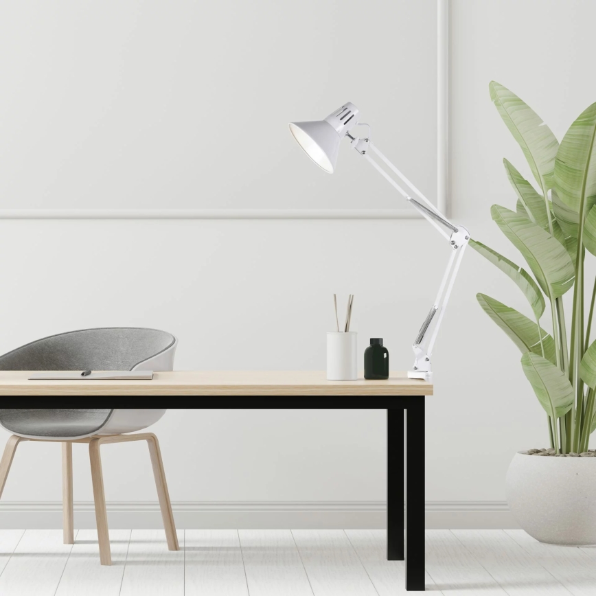 Tafellamp met klem WORKER 1xE27/10W/230V wit