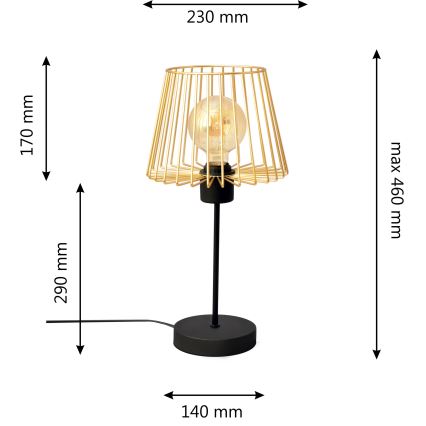 Tafellamp TORRI 1xE27/15W/230V goud/zwart