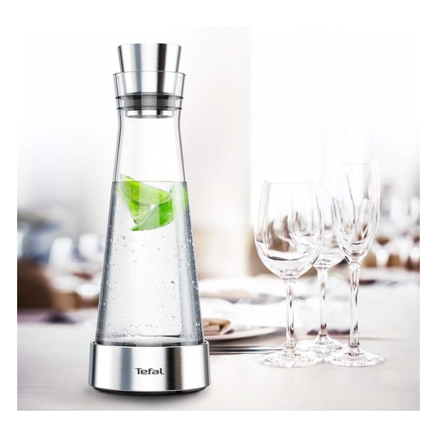 Tefal - Glazen koelkaraf FLOW SLIM 1 l roestvrij/glas