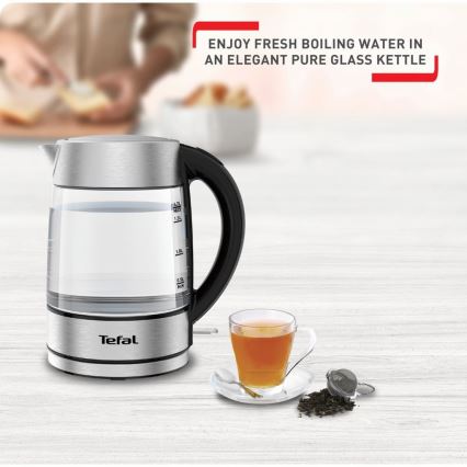 Tefal - Ketel GLASS 1,7 l  2200W/230V mat chroom