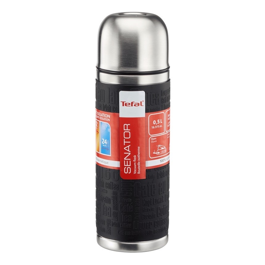 Tefal - Thermoskan met mok 0,5 l SENATOR roestvrij/zwart