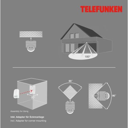 Telefunken 306506TF - Bewegingssensor voor buiten 180° IP44 wit