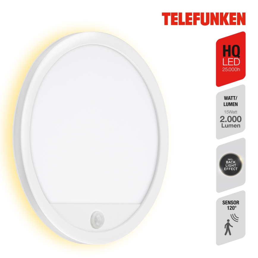 Telefunken 313706TF - LED Wandlamp voor buiten met sensor LED/15W/230V IP44 wit