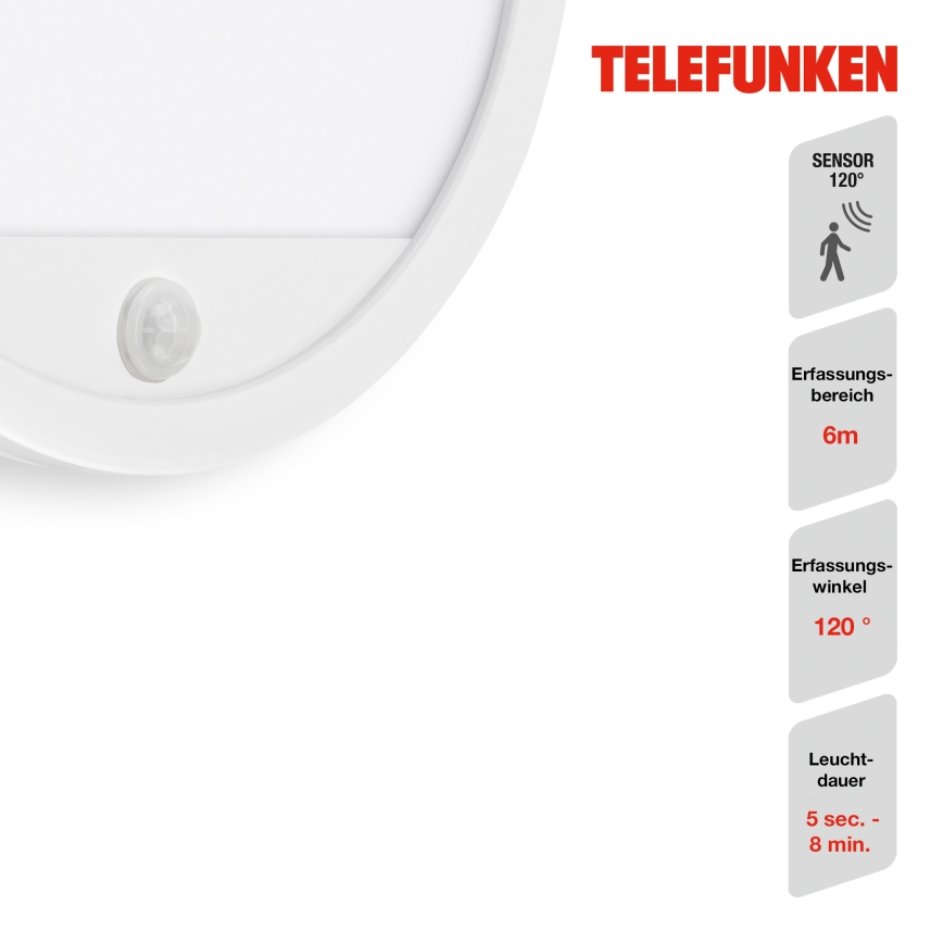 Telefunken 313706TF - LED Wandlamp voor buiten met sensor LED/15W/230V IP44 wit