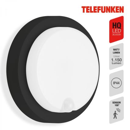 Telefunken 315305TF - LED Wandlamp voor buiten met sensor LED/12W/230V IP44 zwart