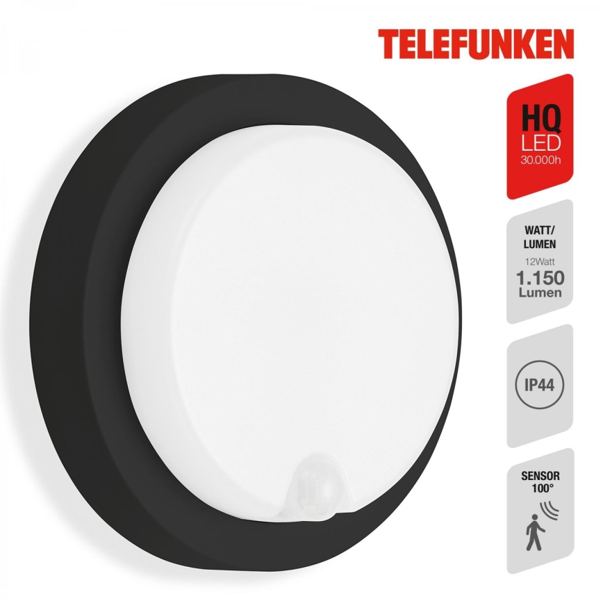Telefunken 315305TF - LED Wandlamp voor buiten met sensor LED/12W/230V IP44 zwart