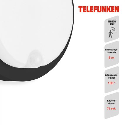 Telefunken 315305TF - LED Wandlamp voor buiten met sensor LED/12W/230V IP44 zwart