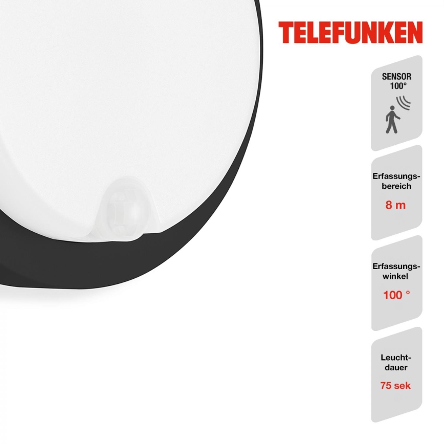 Telefunken 315305TF - LED Wandlamp voor buiten met sensor LED/12W/230V IP44 zwart