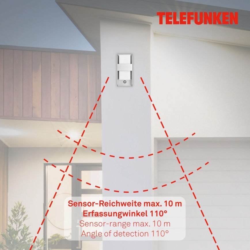 Telefunken 321104TF - Wandlamp voor buiten met sensor 1xE27/12W/230V IP44 wit