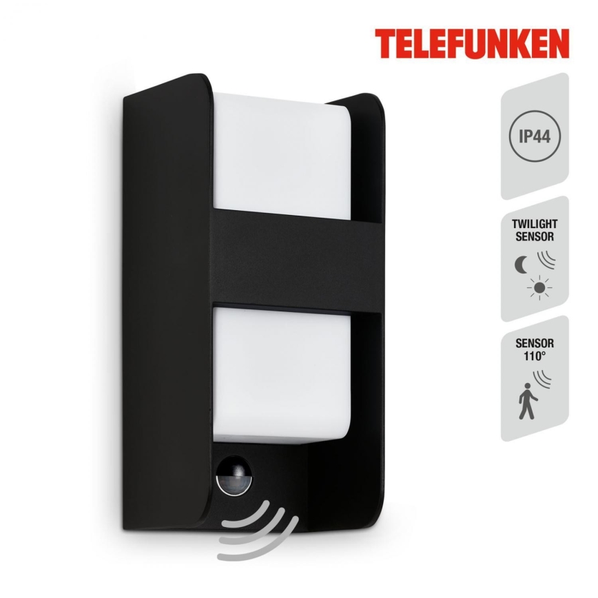 Telefunken 321105TF - Wandlamp voor buiten met sensor 1xE27/12W/230V IP44 zwart