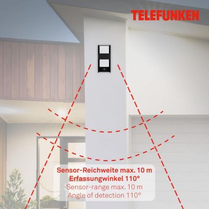 Telefunken 321105TF - Wandlamp voor buiten met sensor 1xE27/12W/230V IP44 zwart