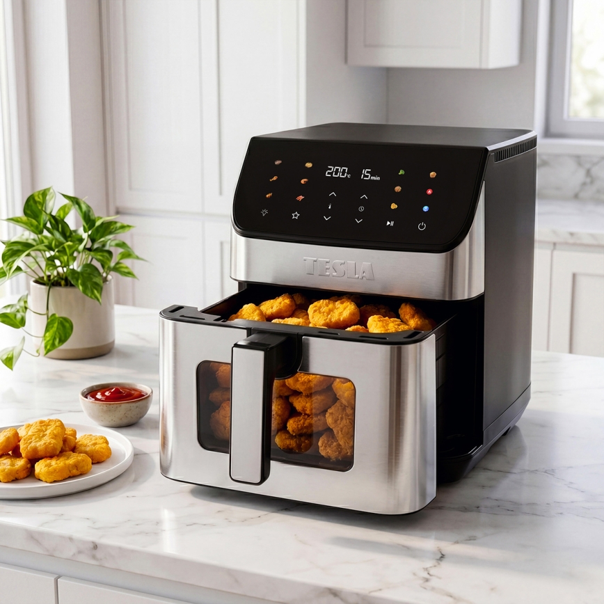 TESLA Electronics AirCook - Heteluchtfriteuse 6,5 l 2100W/230V mat chroom/zwart