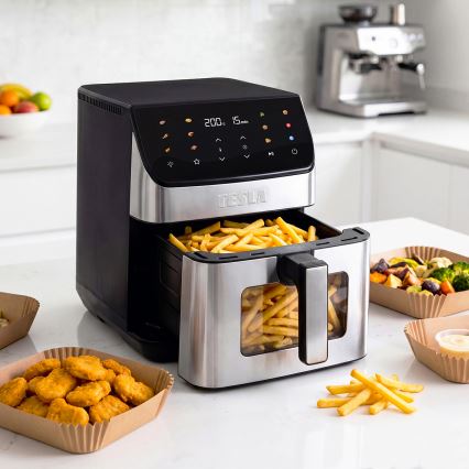 TESLA Electronics AirCook - Heteluchtfriteuse 6,5 l 2100W/230V mat chroom/zwart