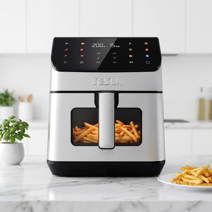 TESLA Electronics AirCook - Heteluchtfriteuse 6,5 l 2100W/230V mat chroom/zwart